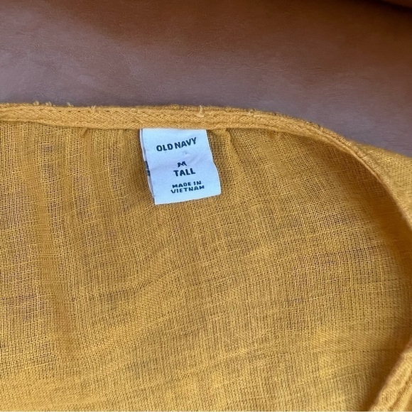 Old Navy Yellow Linen Blend Wrap Front 3/4 Flutter Ruffle Sleeve Wrap Top M Tall - Picture 3 of 10